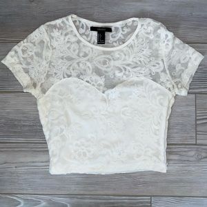 White lace embroidered crop top